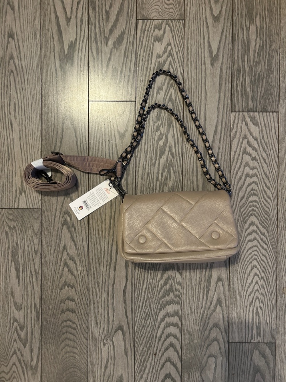 lug Taupe Quilted Crossbody Bag with Chain Strap